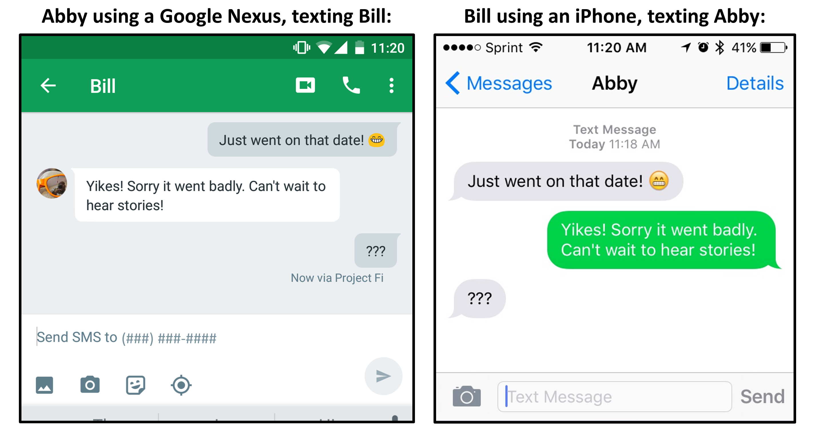 Example text conversation showing emoji miscommunication